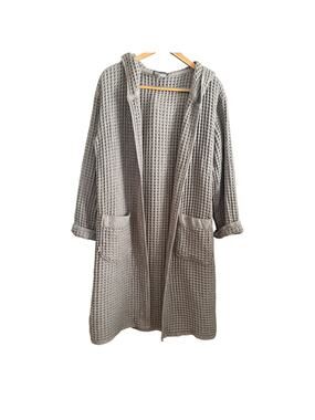 ONSEN | Supima Cotton Hooded Waffle Robe in Cinder Gray | Small | No belt